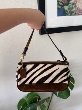 🦓 RARE Vintage Y2K Coach Zebra Calf Hair & Brown Suede Demi Shoulder Bag 🦓